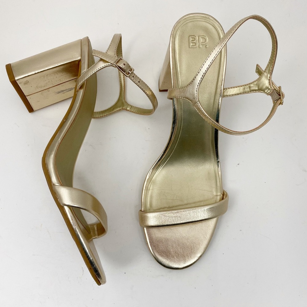 BP Metallic Gold Block Heel Ankle Strap Sandal‎ Womens 11M Gold Dress Shoe